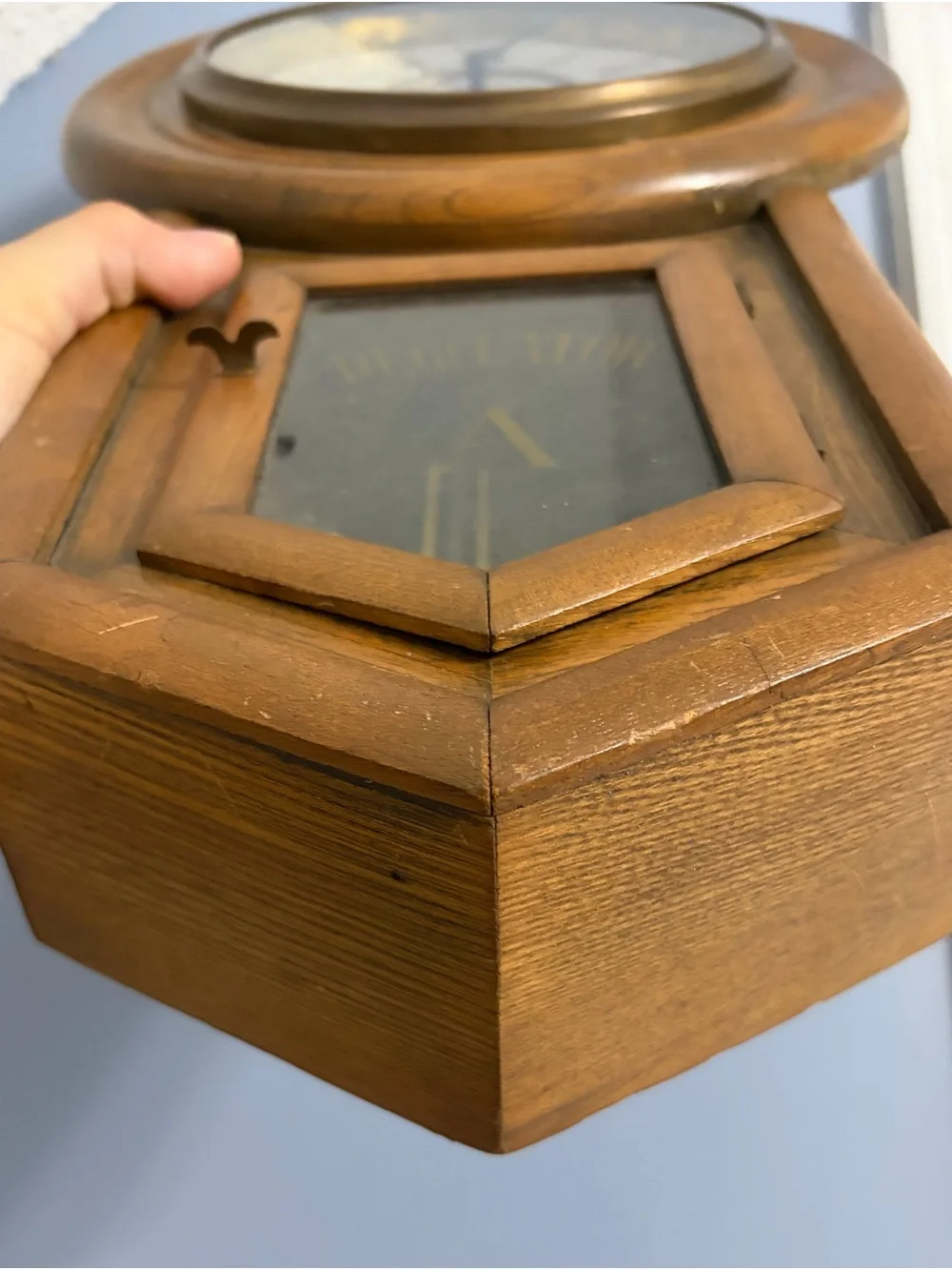 Antique Oak Regulator A Wall Clock – 8-Day Key Wind, Works Great!